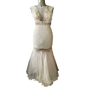 Mermaid Beaded Lace Prom Evening Gown 2 Illusion Bodice Tulle Formal Pageant